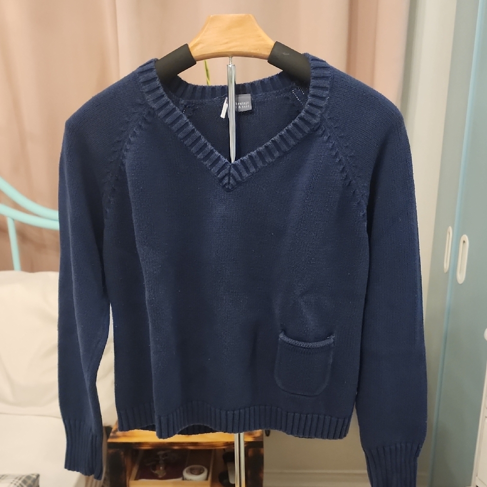 V-Neck Blue Knit Sweater